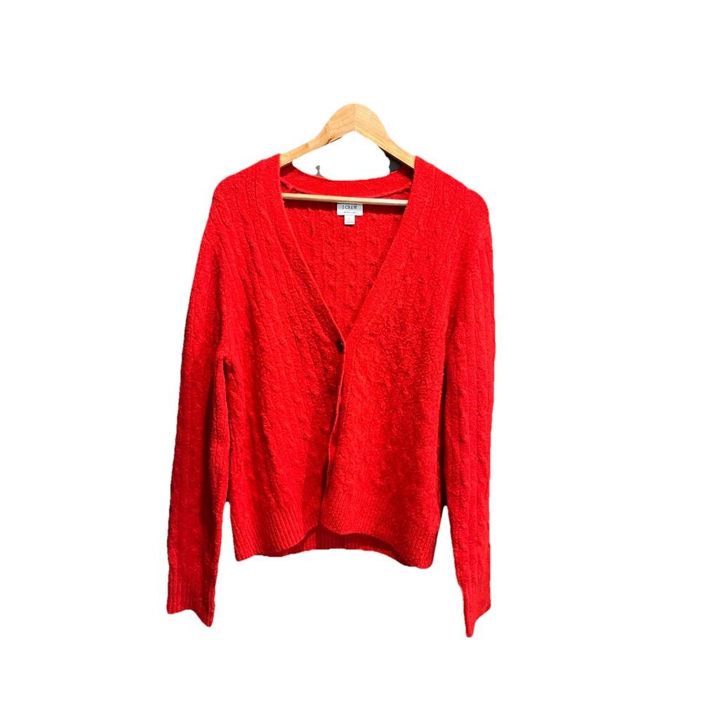 J. Crew Extra Soft Red Cable Knit Women's Button‎ Up Cardigan Sweater Size Large